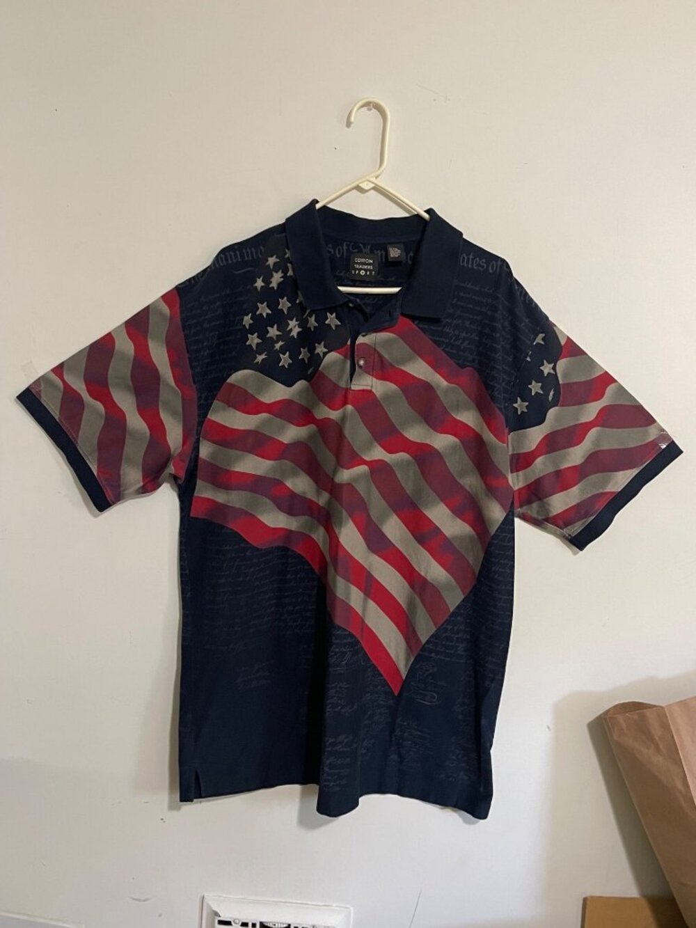 Cotton Traders Sport.Men's Plus XXL Polo Shirt American Flag Design All-Over Pri